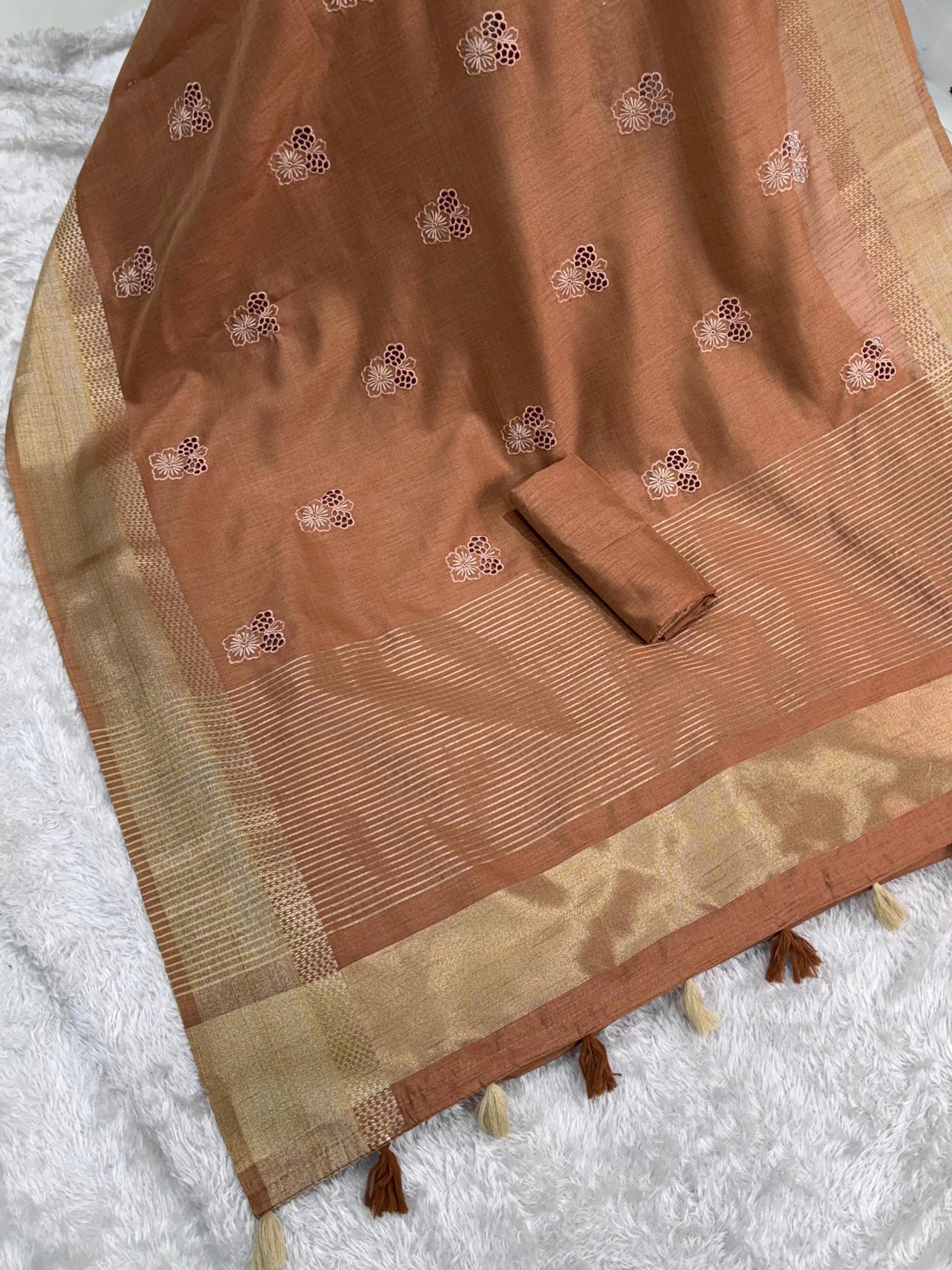 Premium Jacquard Embriodered Saree with Blouse
