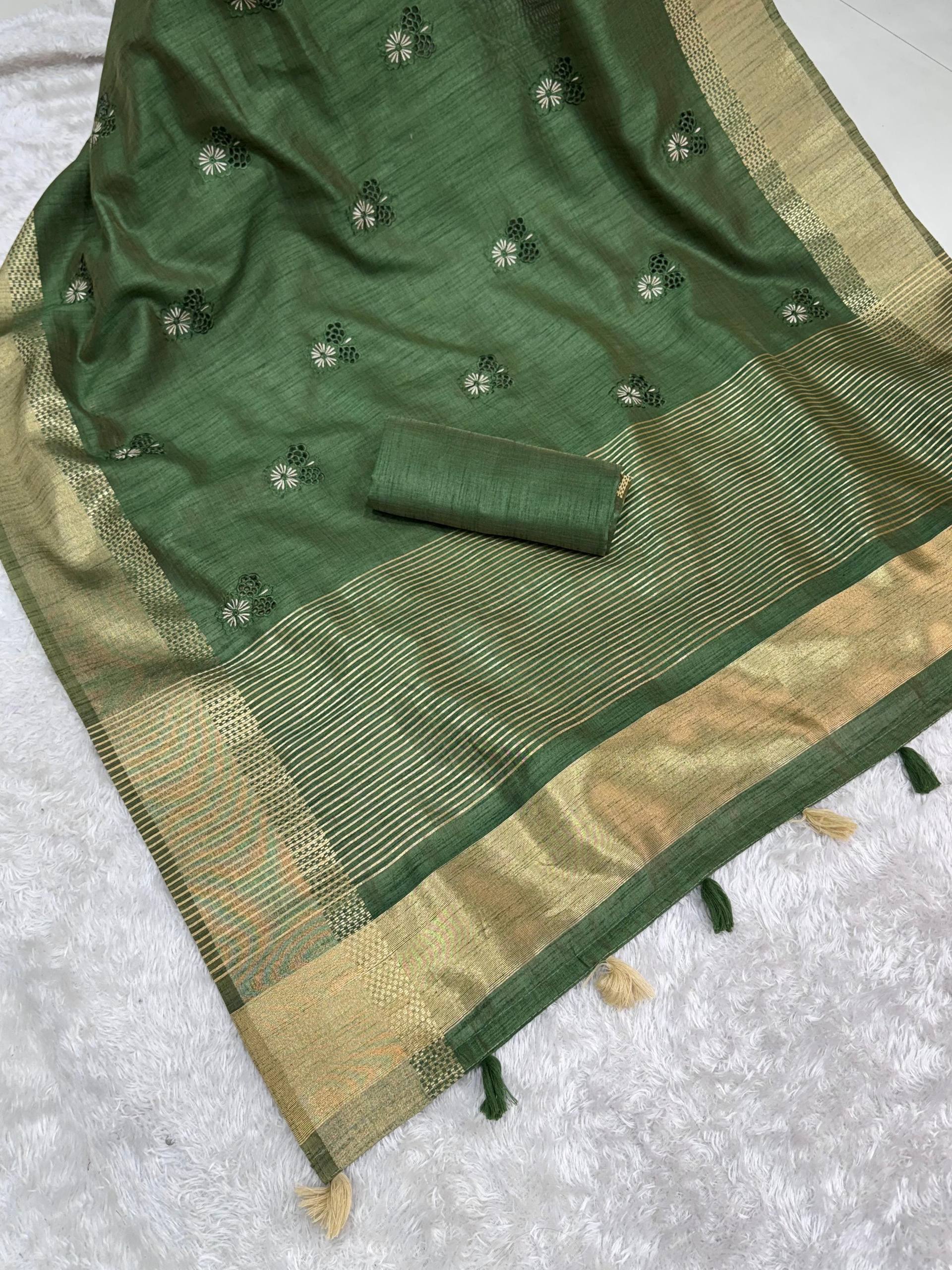 Premium Jacquard Embriodered Saree with Blouse