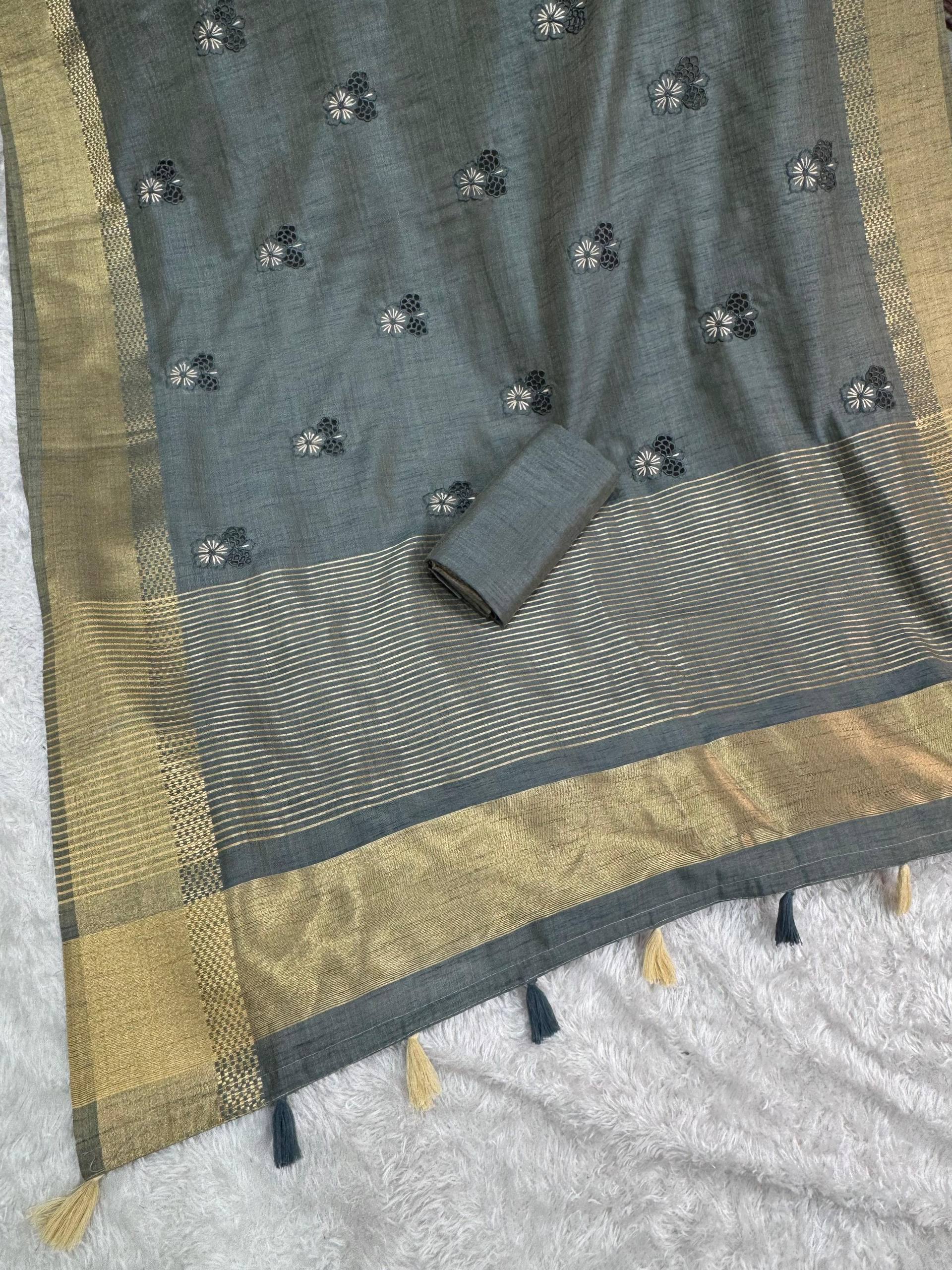 Premium Jacquard Embriodered Saree with Blouse