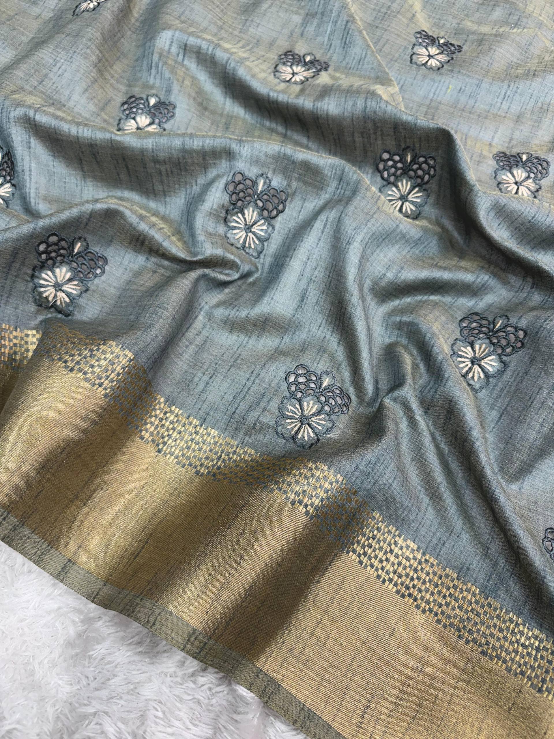 Premium Jacquard Embriodered Saree with Blouse