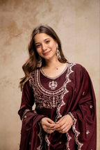 Vichitra Silk Embroidery Anarkali Suit Set