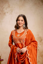 Vichitra Silk Embroidery Anarkali Suit Set