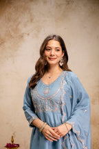 Vichitra Silk Embroidery Anarkali Suit Set
