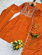 Vichitra Silk Embroidery Anarkali Suit Set