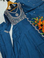 Vichitra Silk Embroidery Anarkali Suit Set