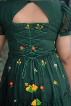 Bottle Green Floral Embriodery Maxi Dress