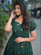 Bottle Green Floral Embriodery Maxi Dress