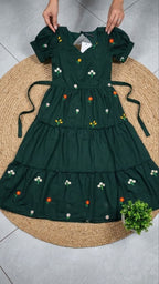 Bottle Green Floral Embriodery Maxi Dress