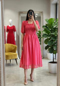 Pink Striped Chiffon Maxi Dress