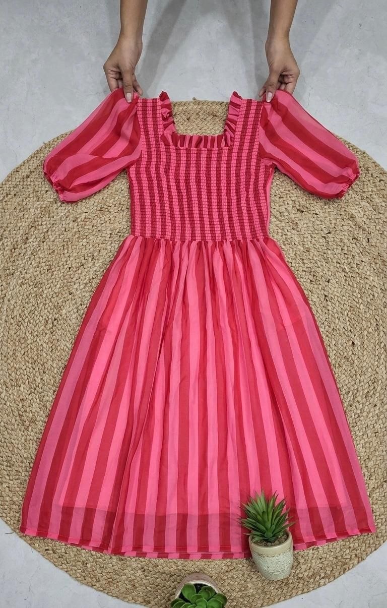 Pink Striped Chiffon Maxi Dress