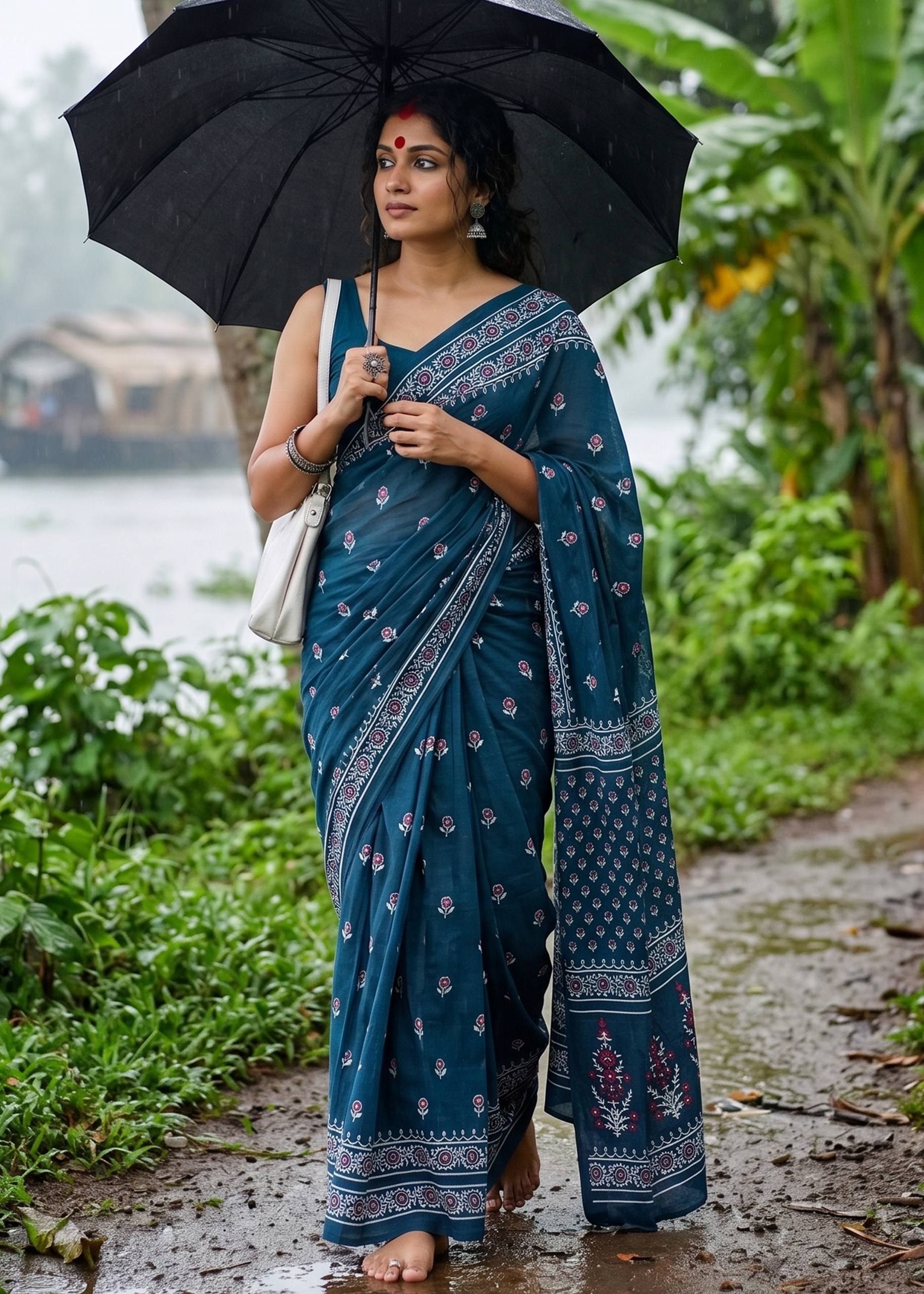 Pure Cotton Bagru Print Saree With Blouse