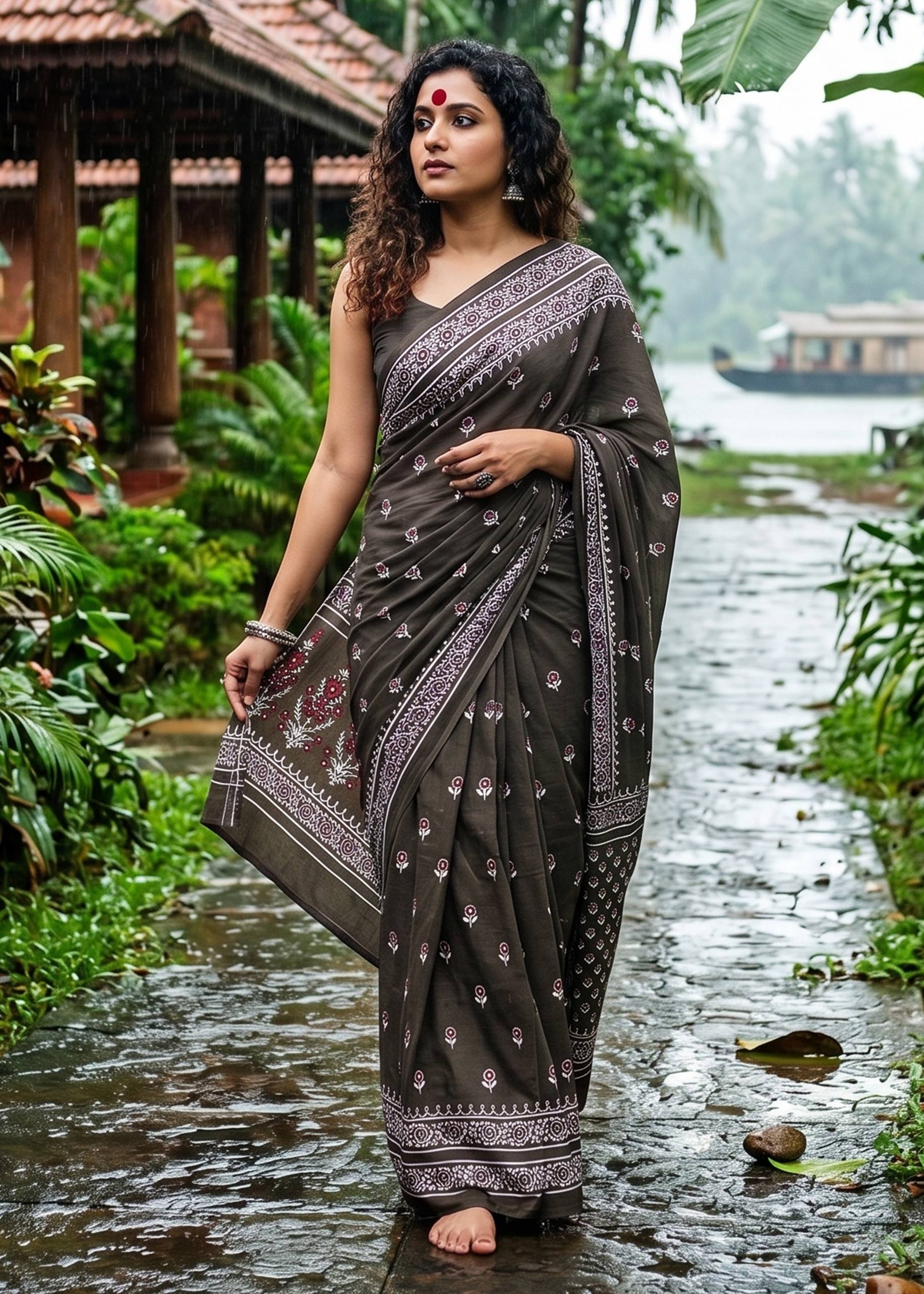 Pure Cotton Bagru Print Saree With Blouse