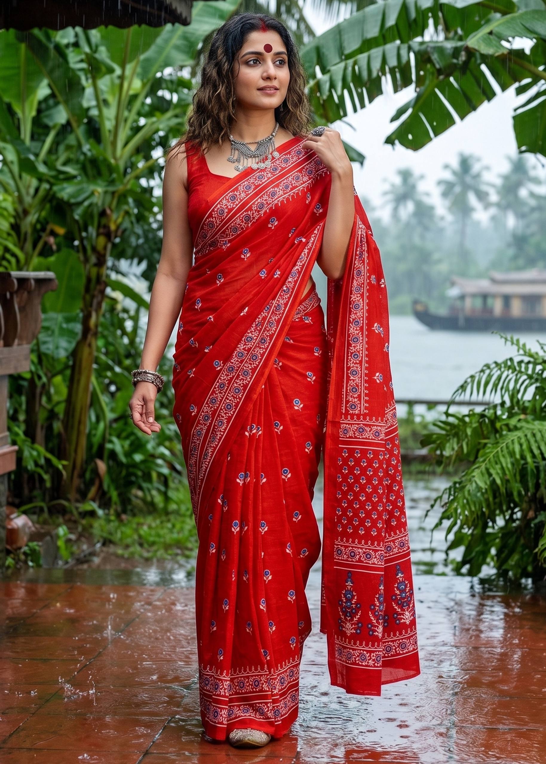 Pure Cotton Bagru Print Saree With Blouse