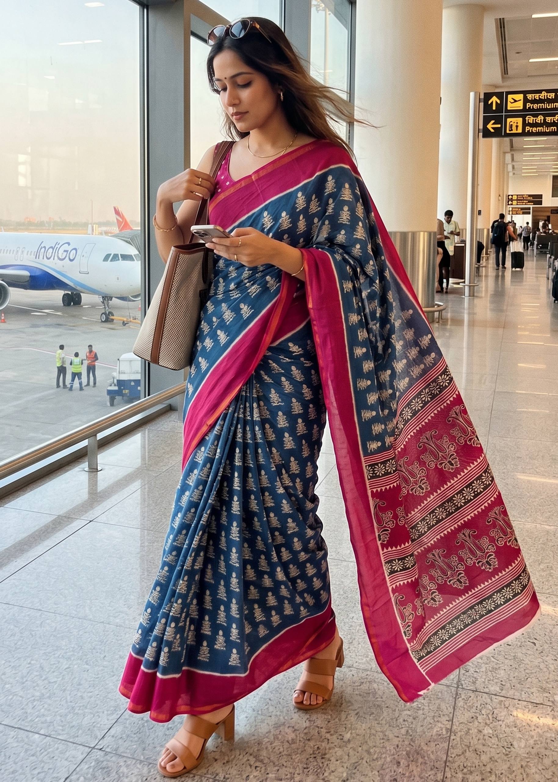 Premium Maslin Cotton Bagru Block Print Saree With Blouse
