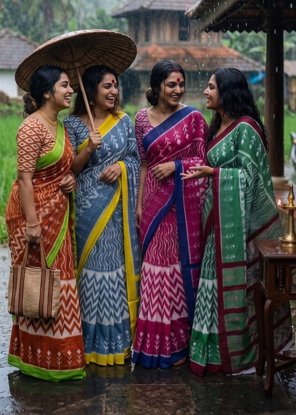 New Mul Cotton Ikkat Print Saree With Blouse