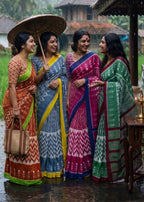 New Mul Cotton Ikkat Print Saree With Blouse