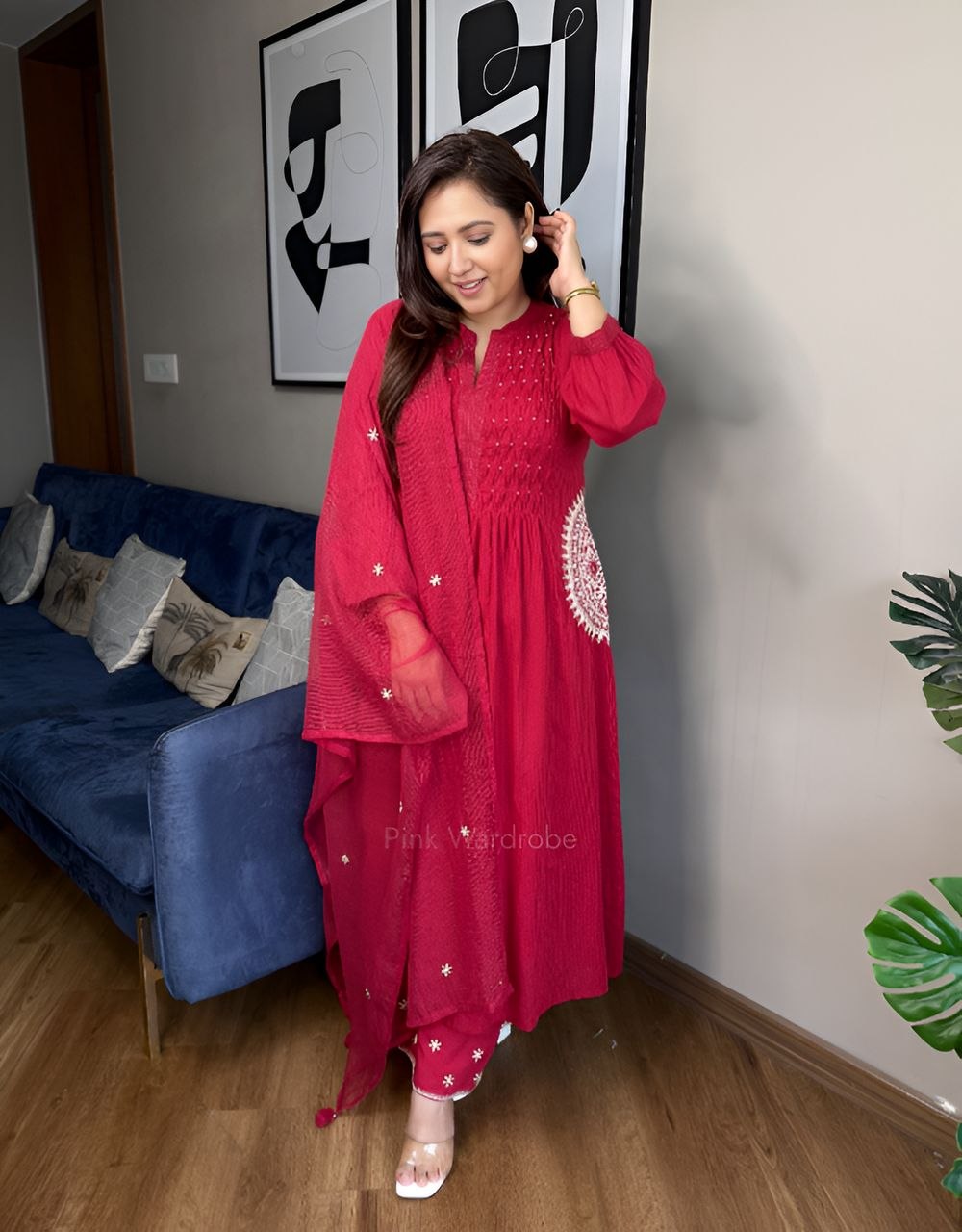 Red Pure Cotton Embriodery Suit Set