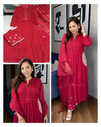 Red Pure Cotton Embriodery Suit Set
