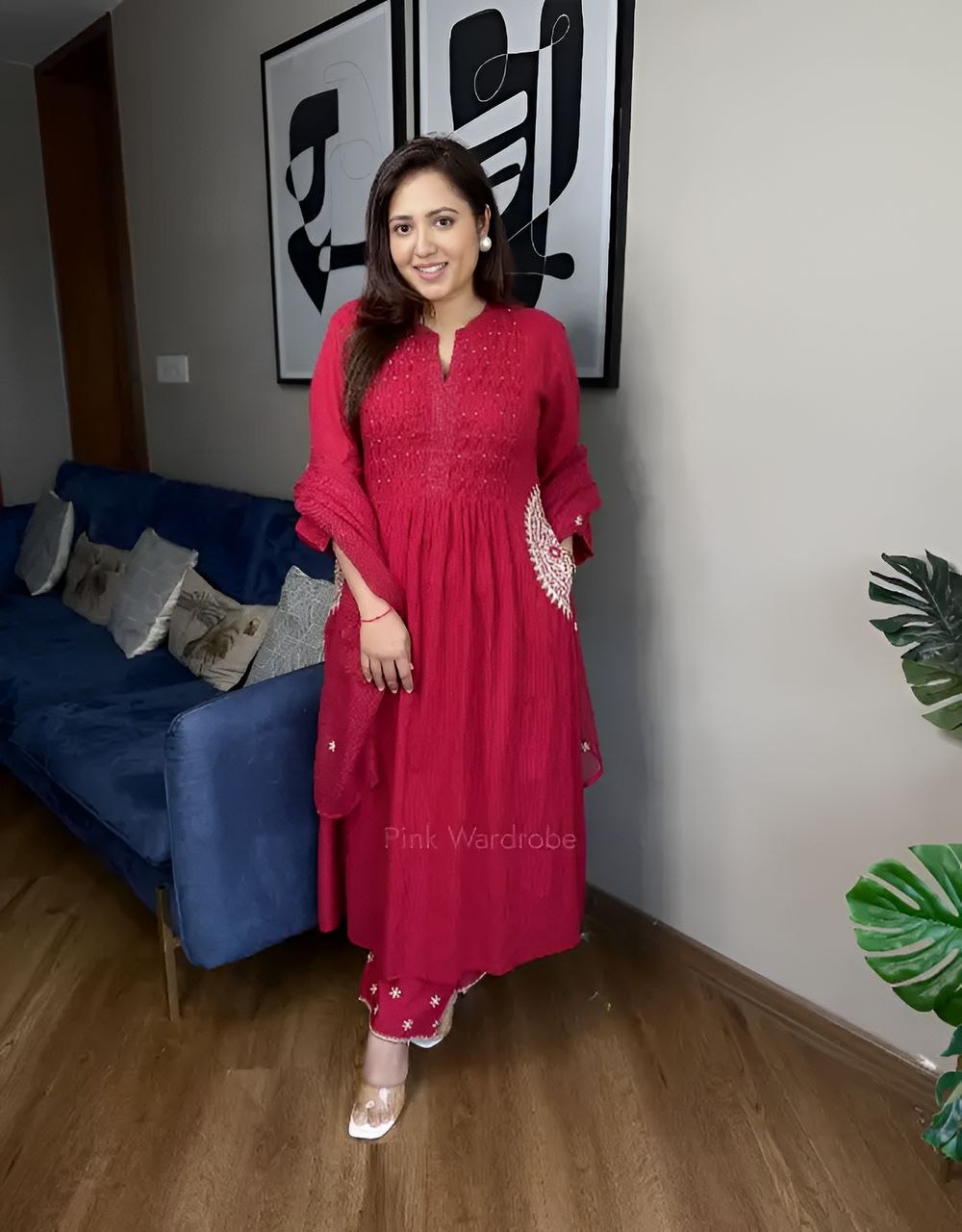 Red Pure Cotton Embriodery Suit Set