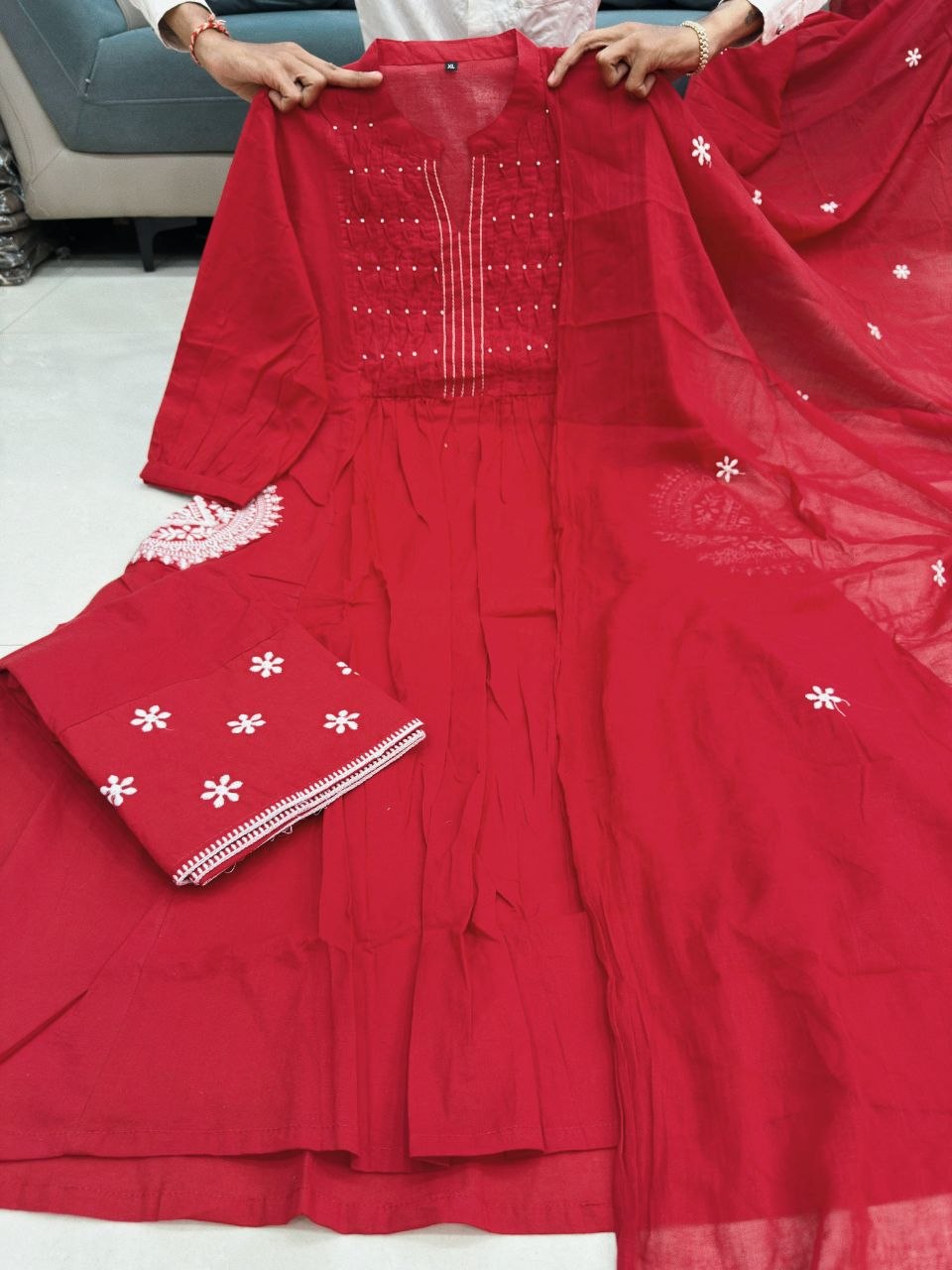 Red Pure Cotton Embriodery Suit Set