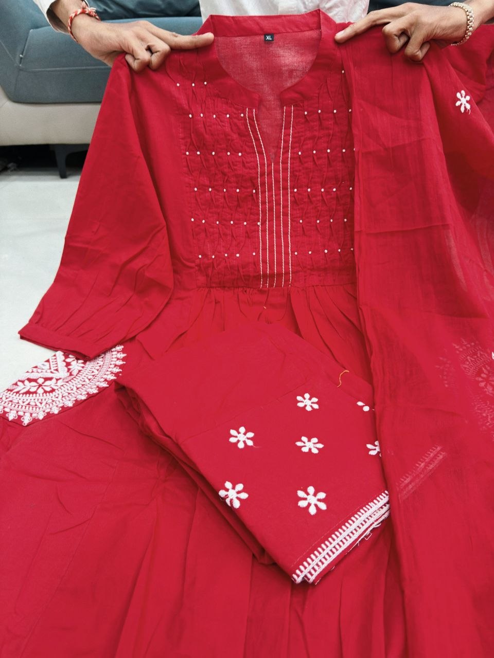 Red Pure Cotton Embriodery Suit Set