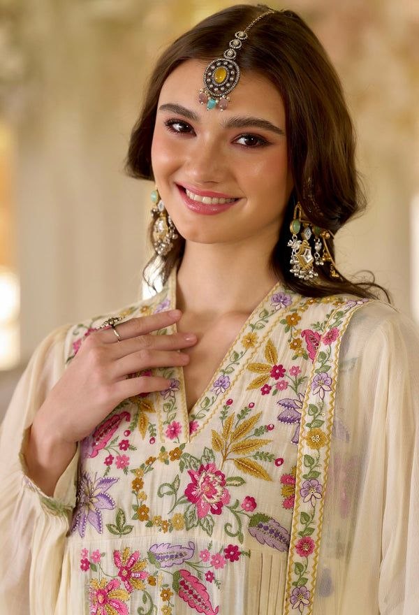 Blooming Geogrette Anarkali Embriodery Suit Set