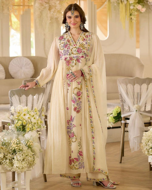 Blooming Geogrette Anarkali Embriodery Suit Set