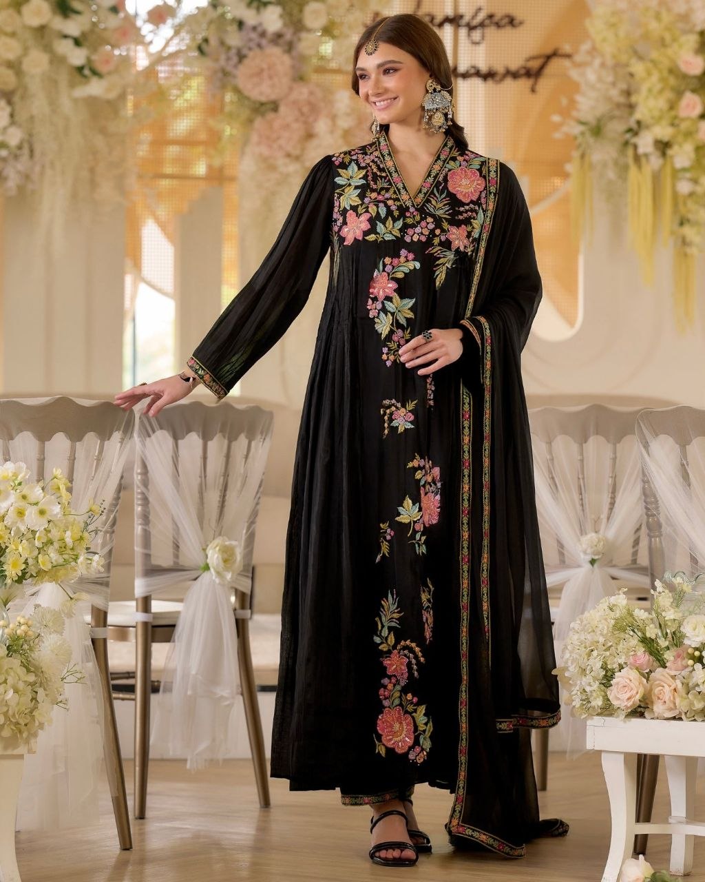 Blooming Geogrette Anarkali Embriodery Suit Set