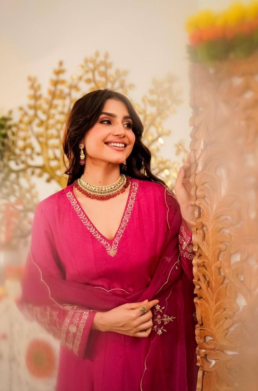 Pure Chanderi Embroidery Work Kurta Suit Set