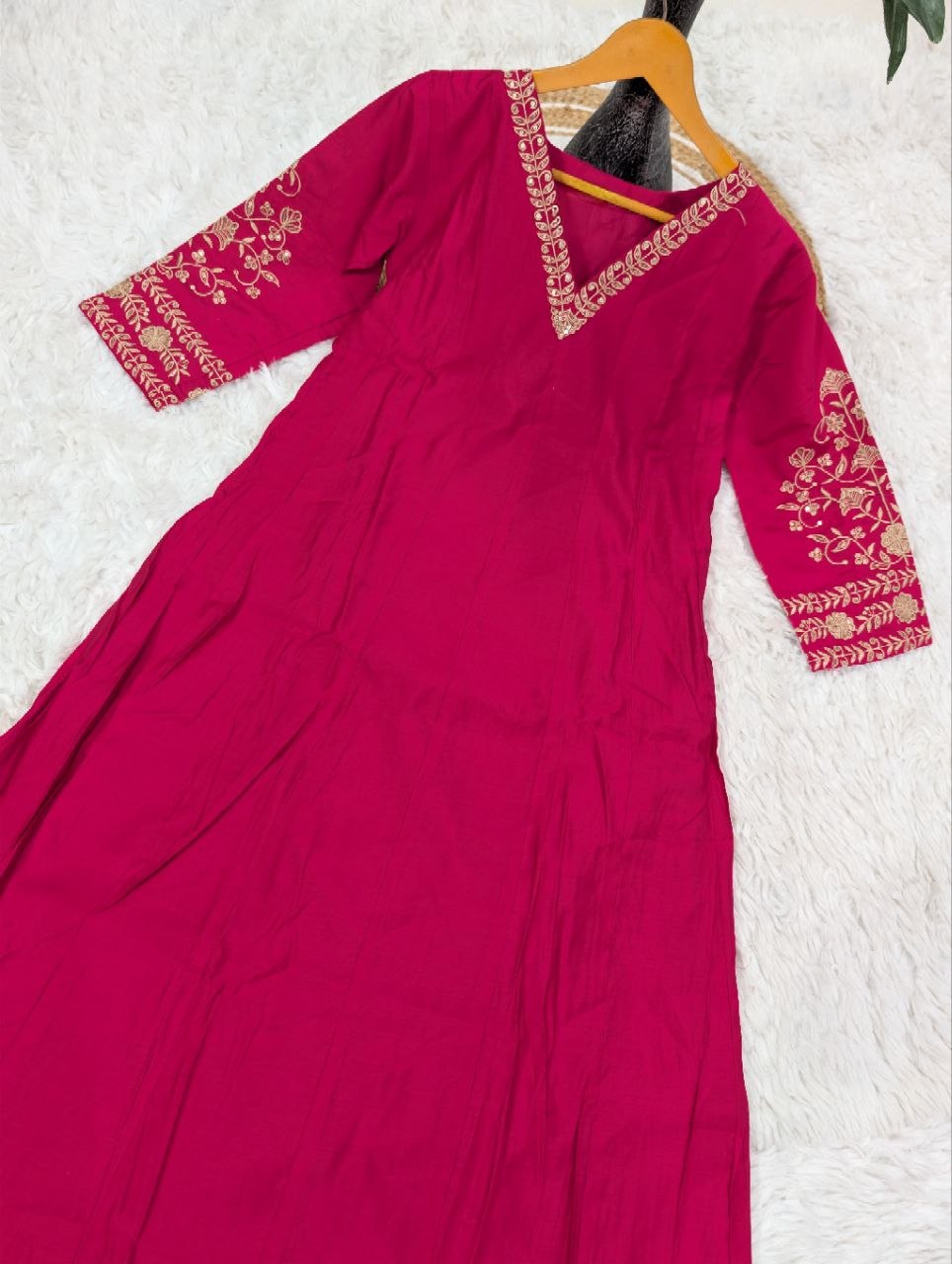 Pure Chanderi Embroidery Work Kurta Suit Set