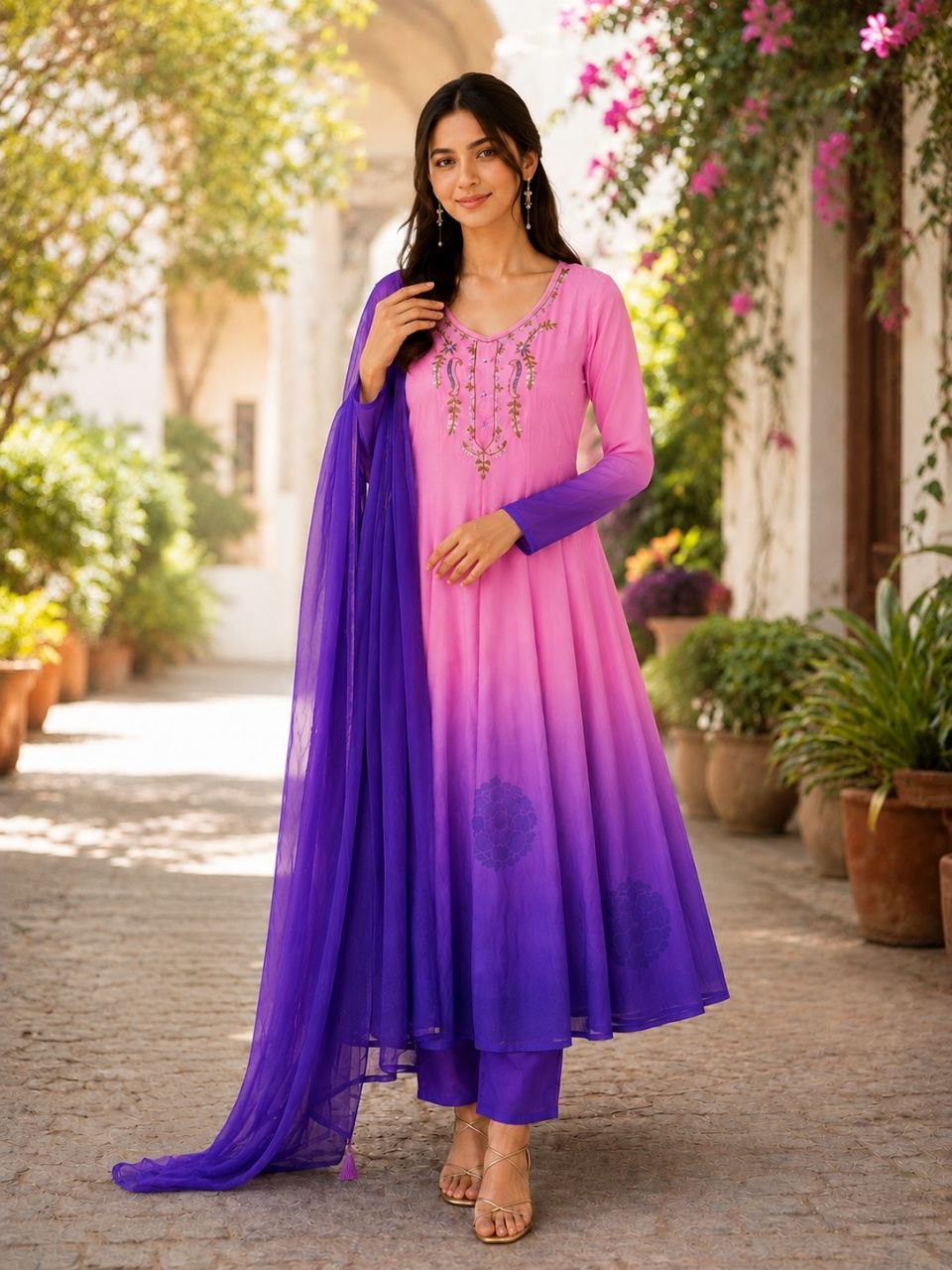 Party Wear Chiffon Anarkali Suit Set