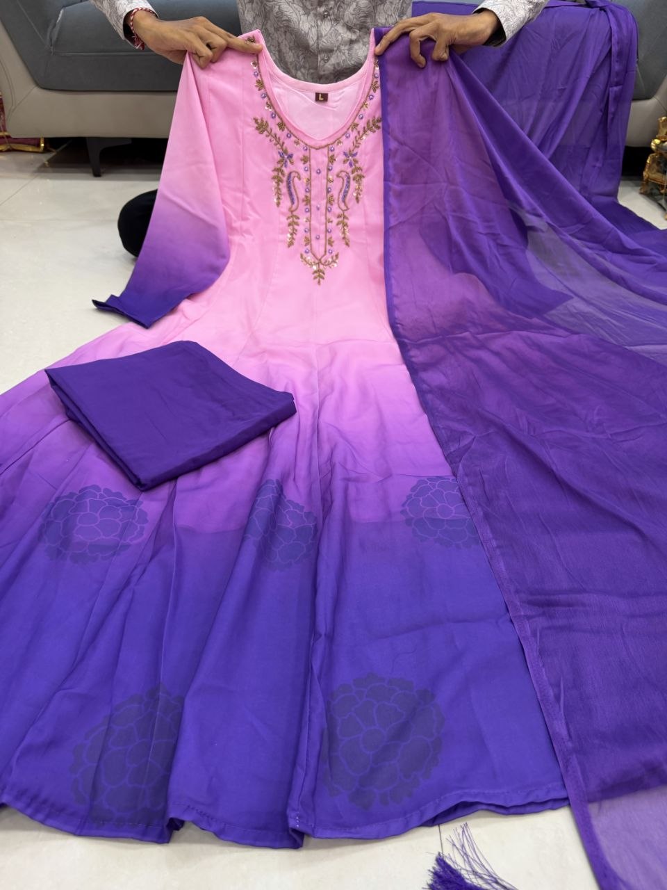 Party Wear Chiffon Anarkali Suit Set