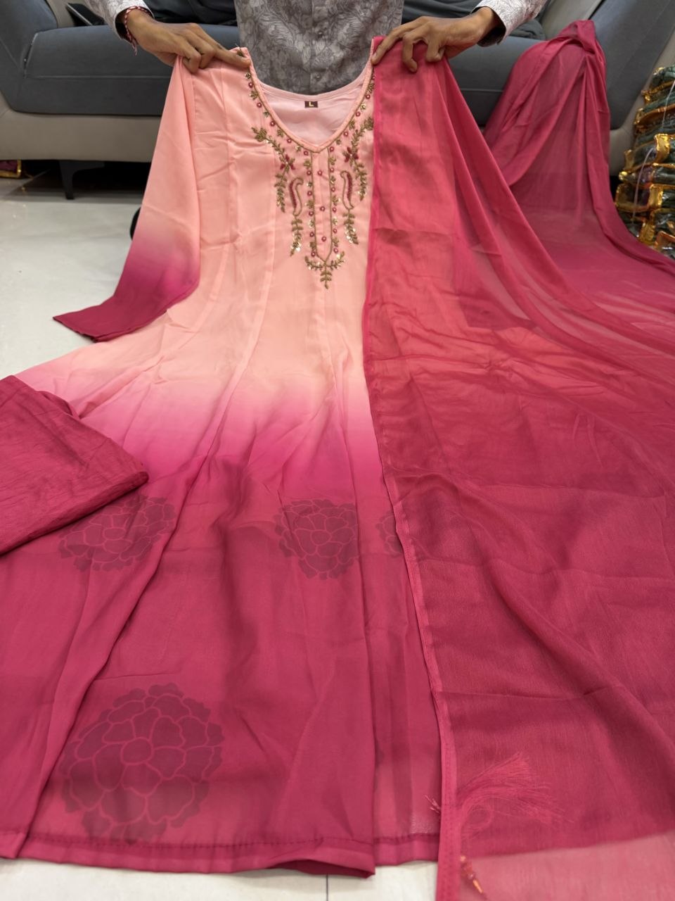Party Wear Chiffon Anarkali Suit Set