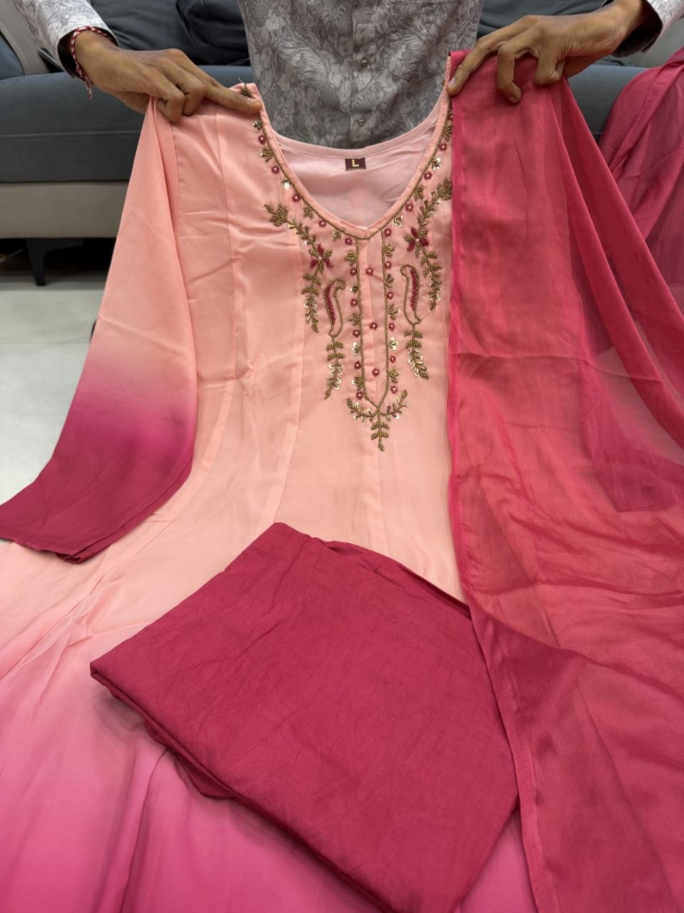 Party Wear Chiffon Anarkali Suit Set