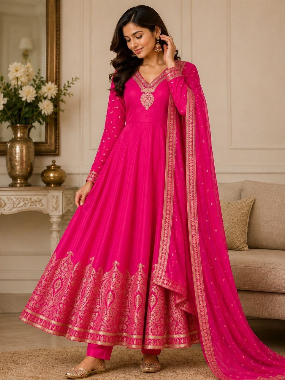 Festive Banarasi SilK Anarkali Suit Set