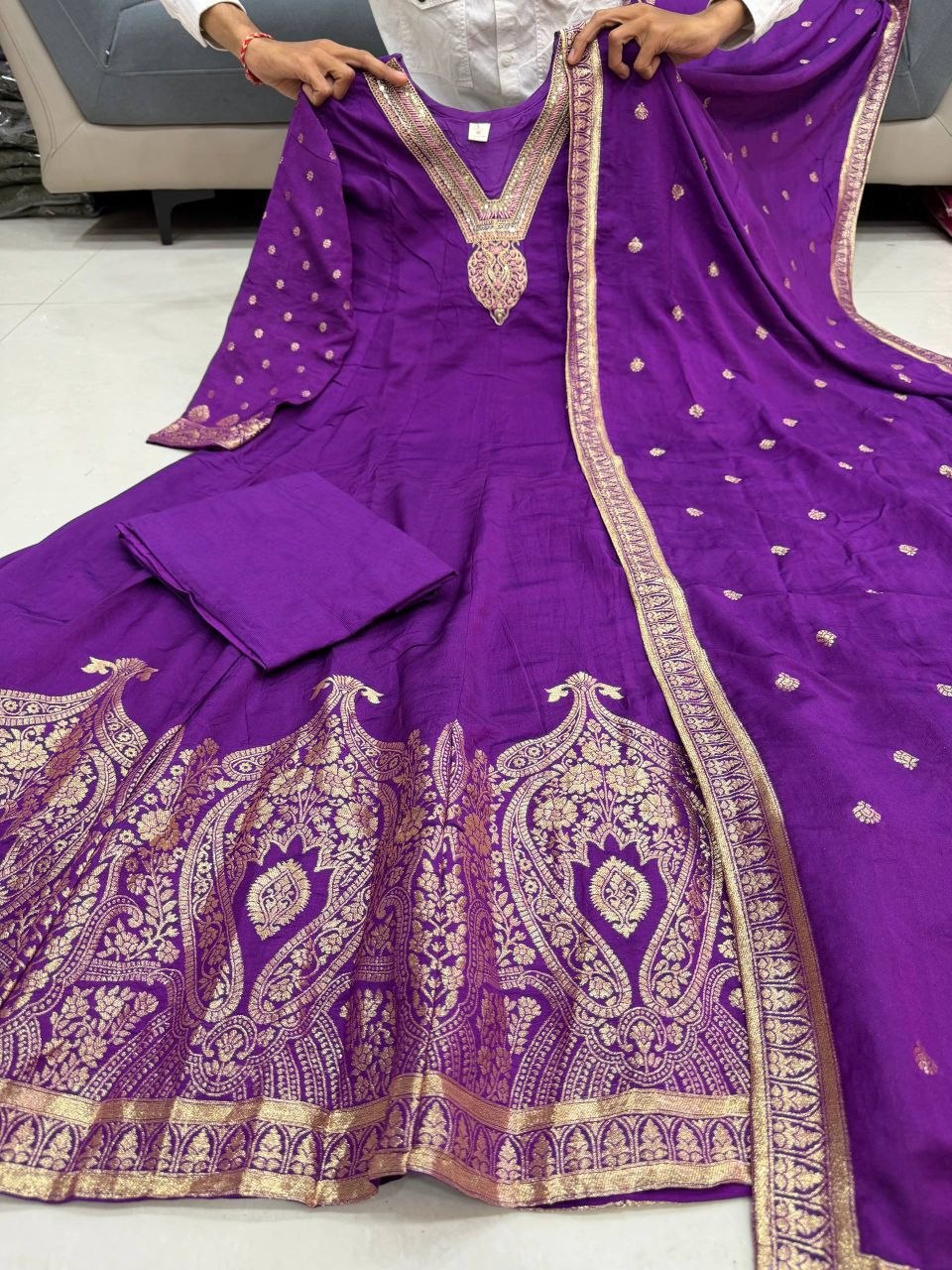 Festive Banarasi SilK Anarkali Suit Set