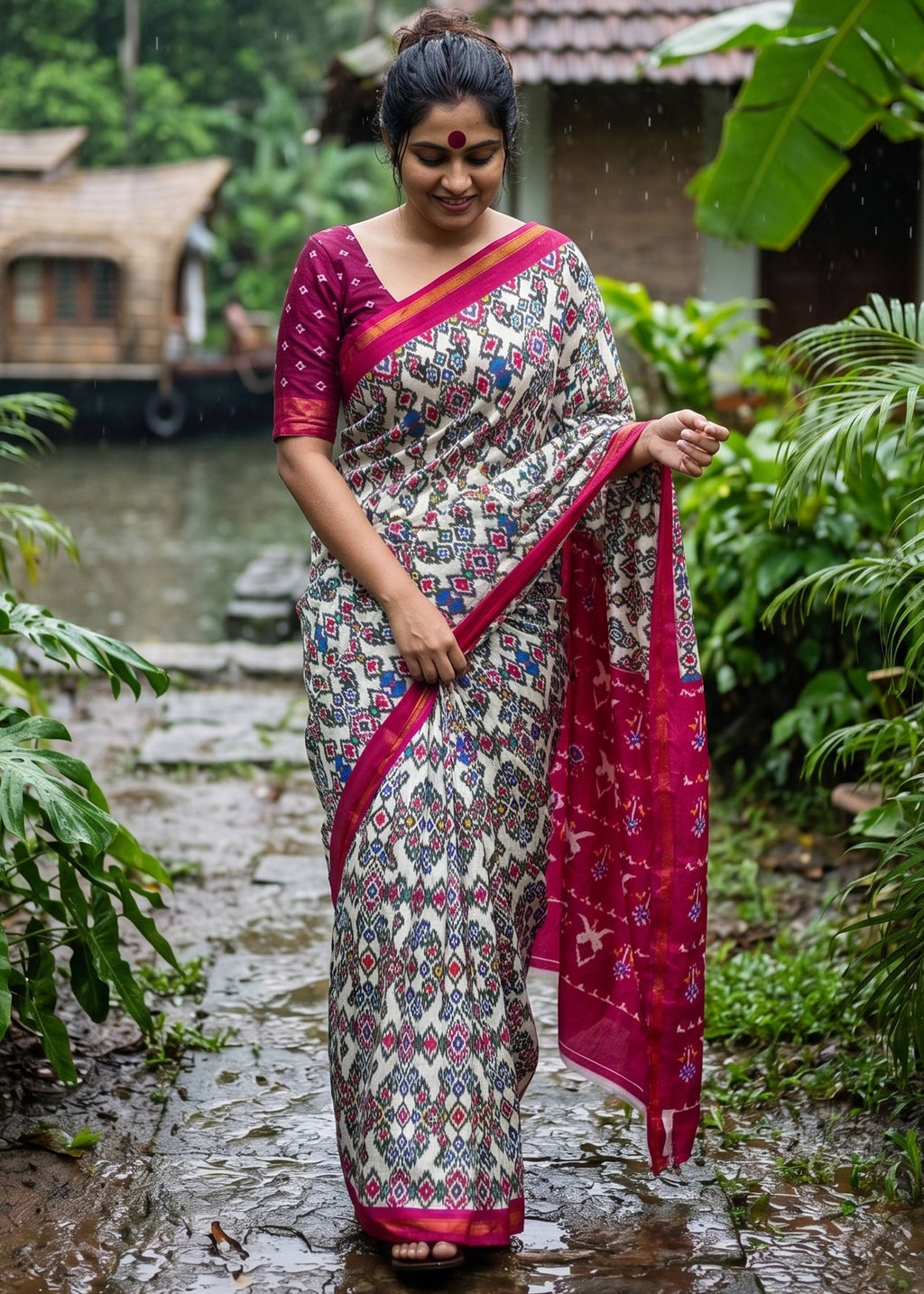 Pure Maslin Cotton Bagru Print Saree With Blouse