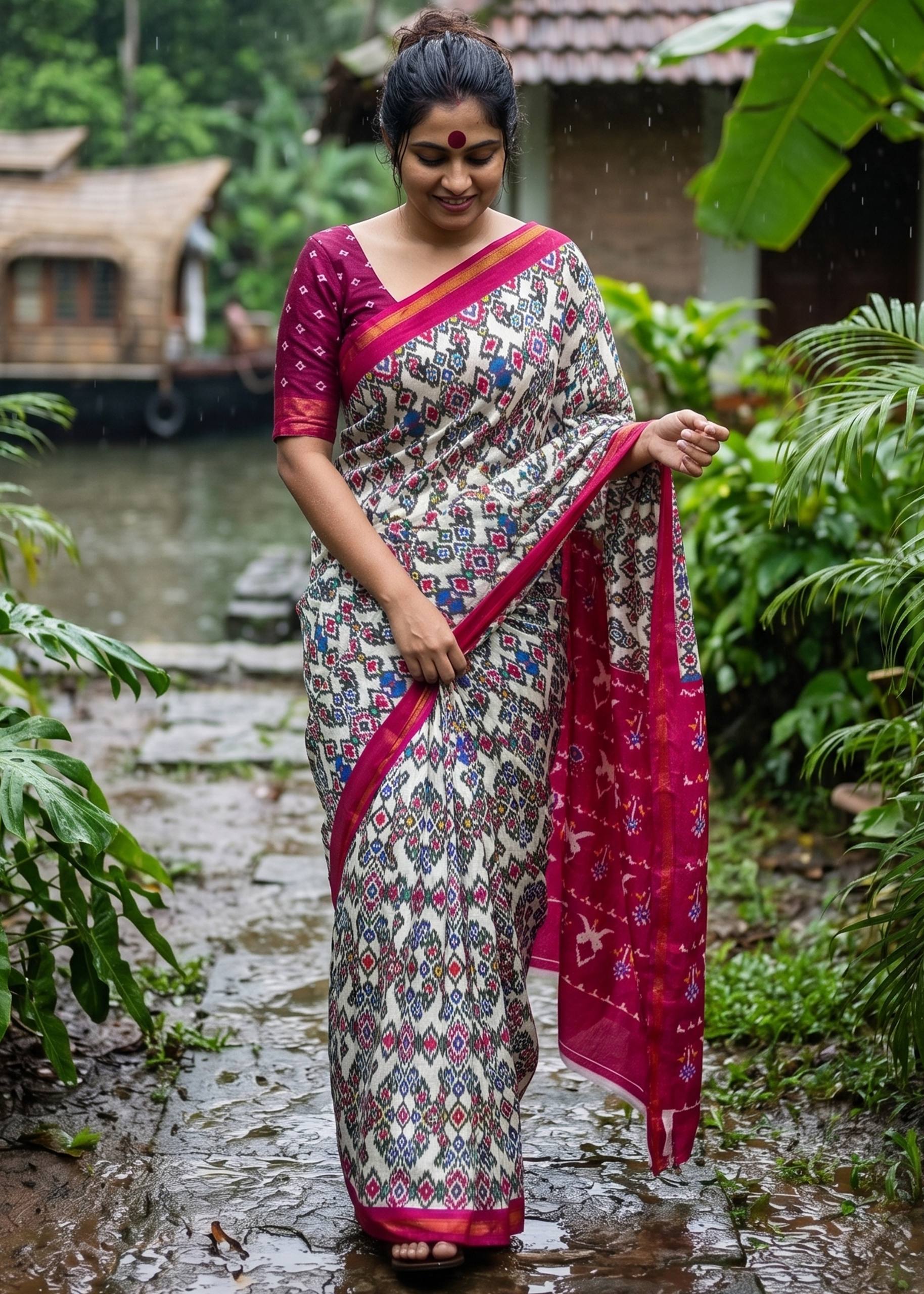 Pure Maslin Cotton Bagru Print Saree With Blouse