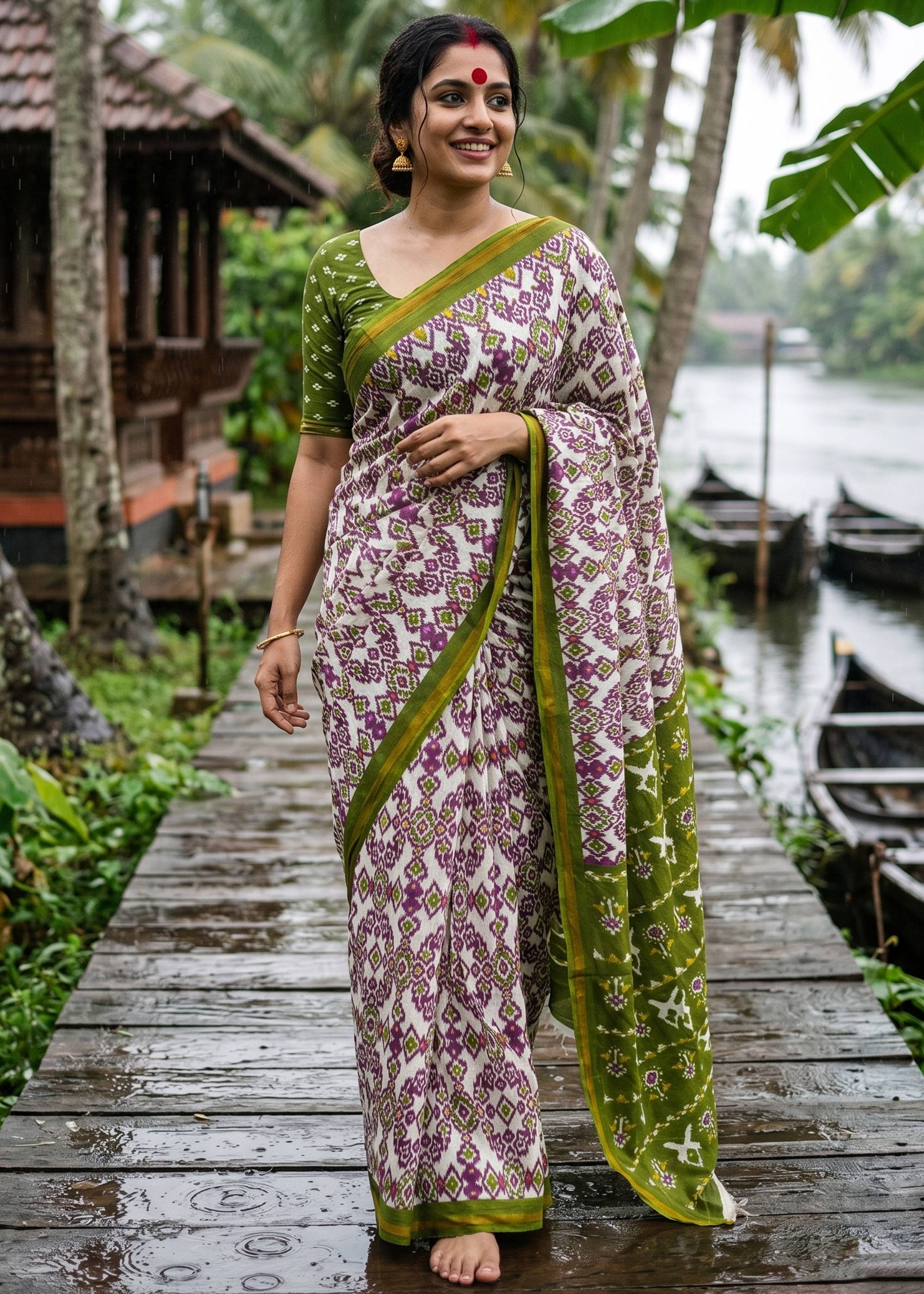 Pure Maslin Cotton Bagru Print Saree With Blouse
