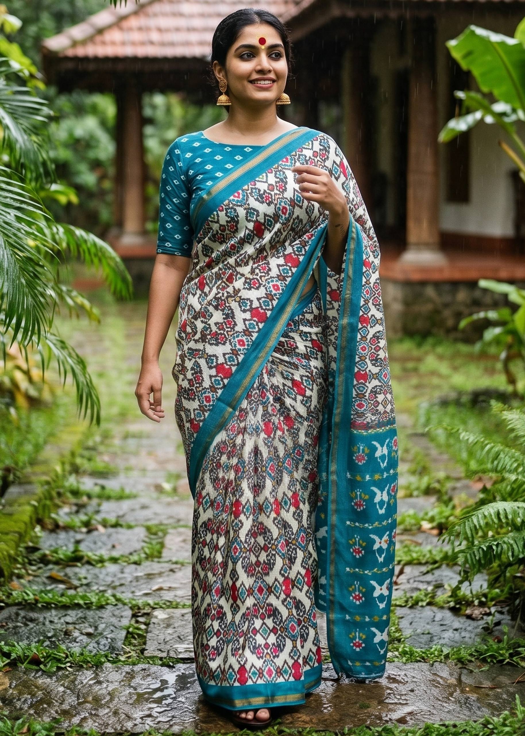 Pure Maslin Cotton Bagru Print Saree With Blouse