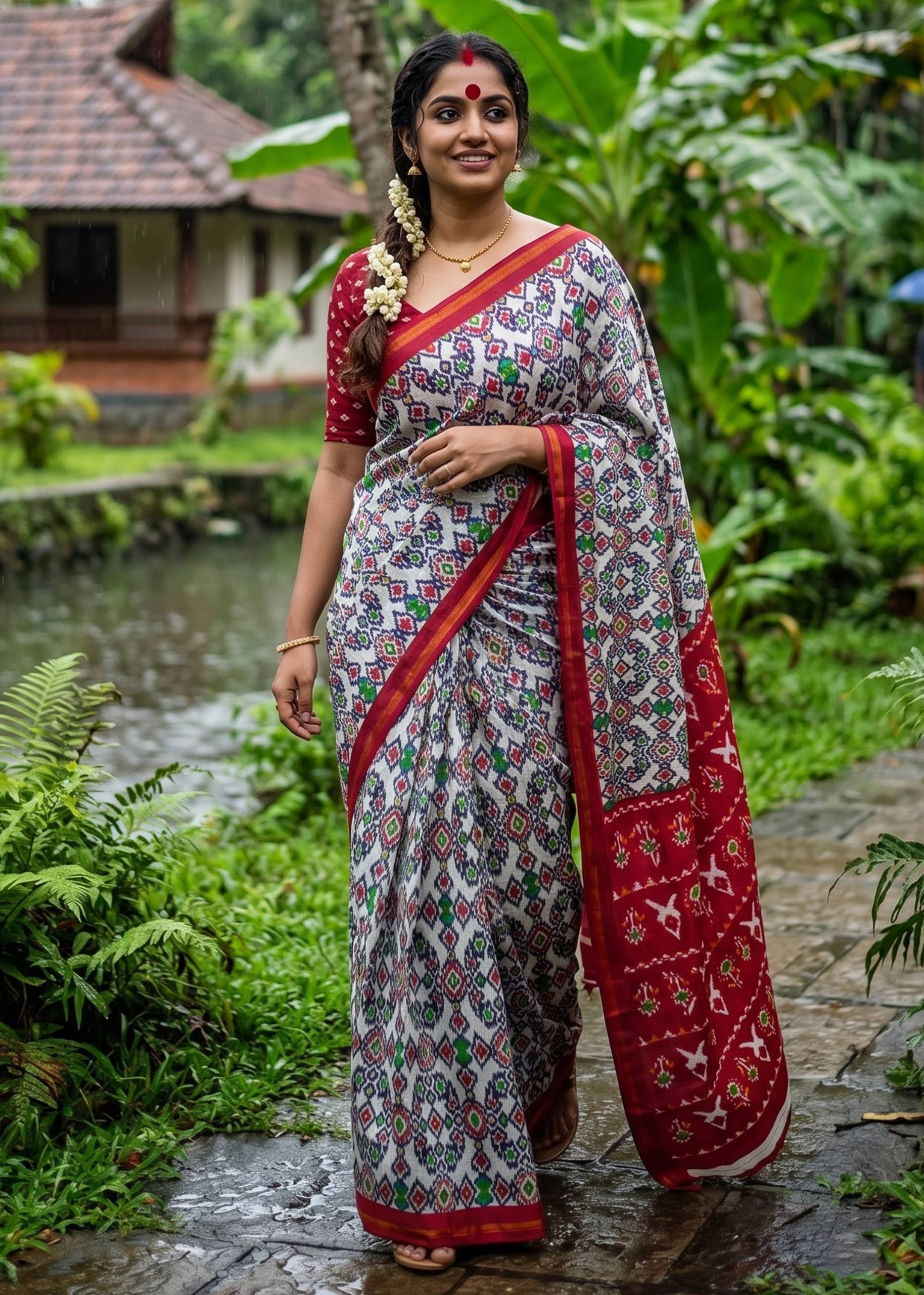 Pure Maslin Cotton Bagru Print Saree With Blouse