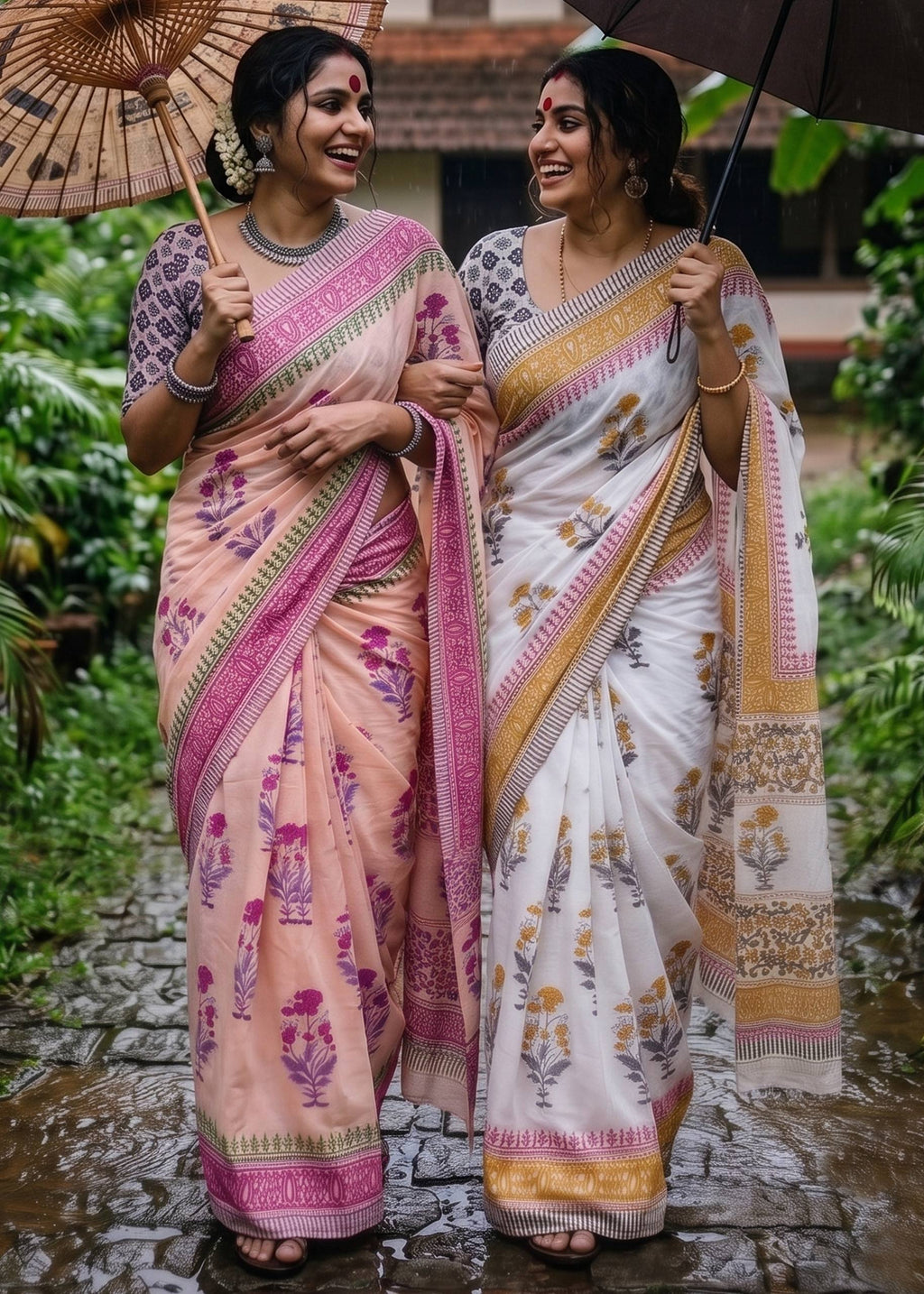 Mul Cotton Sanganeri Block Print Saree With Blouse