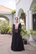 Geogrette Leheriya Print Kutchi Patchwork Frill Gown