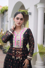 Geogrette Leheriya Print Kutchi Patchwork Frill Gown