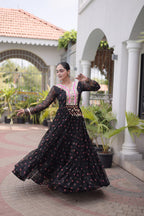 Geogrette Leheriya Print Kutchi Patchwork Frill Gown
