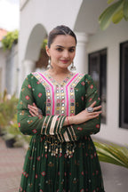 Geogrette Leheriya Print Kutchi Patchwork Frill Gown