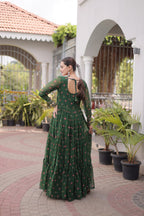 Geogrette Leheriya Print Kutchi Patchwork Frill Gown