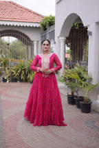Geogrette Leheriya Print Kutchi Patchwork Frill Gown