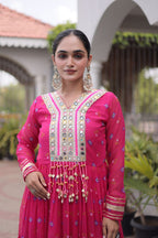 Geogrette Leheriya Print Kutchi Patchwork Frill Gown