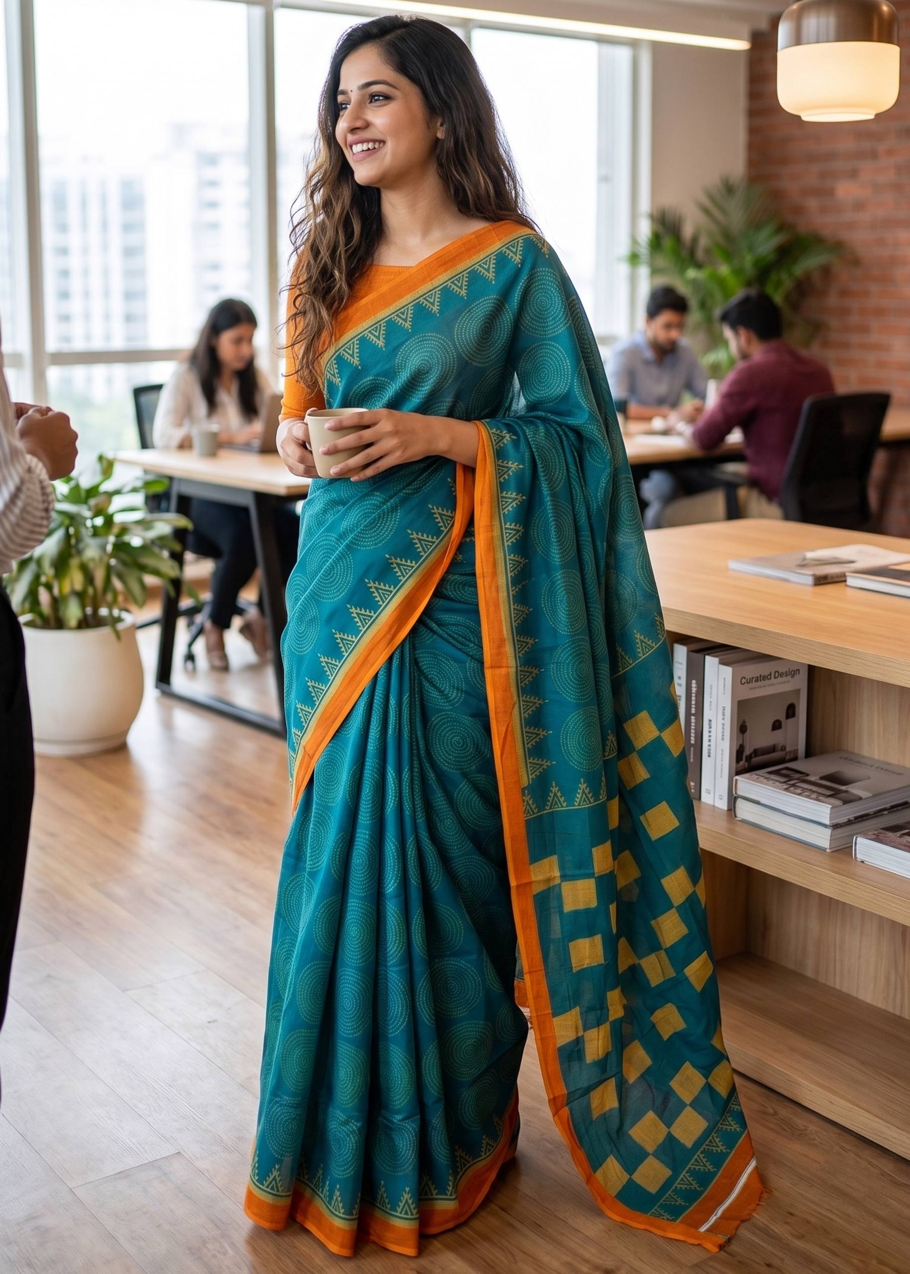 Pure Cotton Bagru Print Saree With Blouse